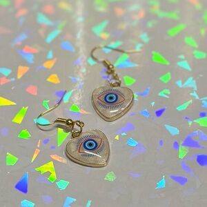Gold Evil Eye Protection Charm Heart Earrings